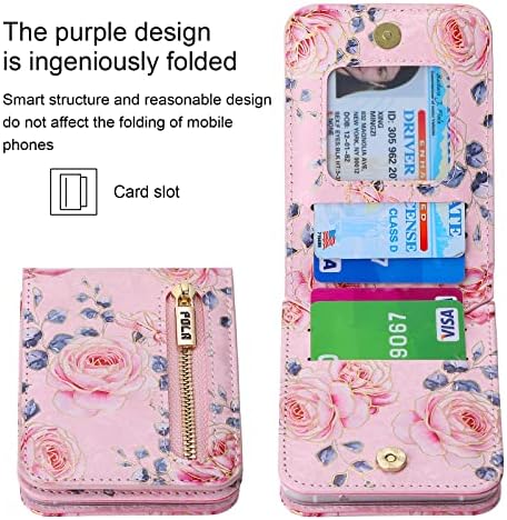 Nincyee Flip Case za Samsung Galaxy Z Flip 3, Rose cvjetni uzorak kožna torbica sa patentnim zatvaračem sa naramenicom