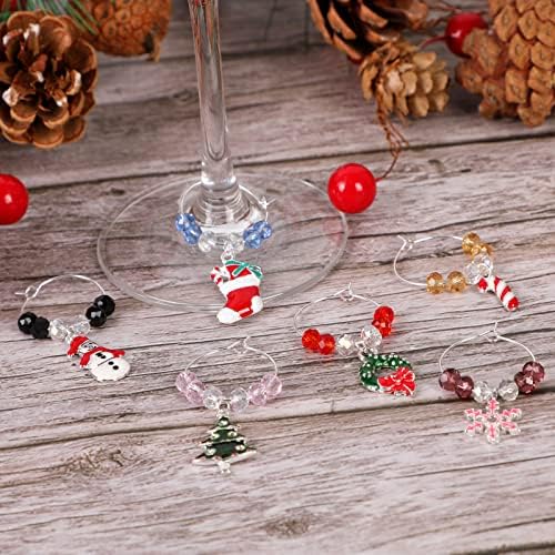 Souarts Mixed Božić Wine Glass Charms Snowflake markeri Tag privjesak Set sa kutijom pakovanje od 6kom Santa vino čari za čaše