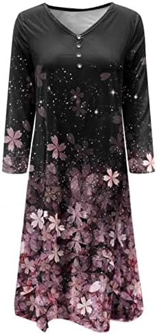 Jiabing Ljetne haljine za žene Boho Maxi haljine cvjetni gumb V izrez 3/4 rukava duga haljina labavi