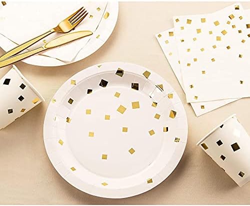 Juvale Gold Papirne ploče - 48-pakovanje zlatne folije Confetti 9-inčne ploče za jednokratnu upotrebu, zlatni poklopac za zabavu, predjelo, ručak, desert okrugle ploče za zabave
