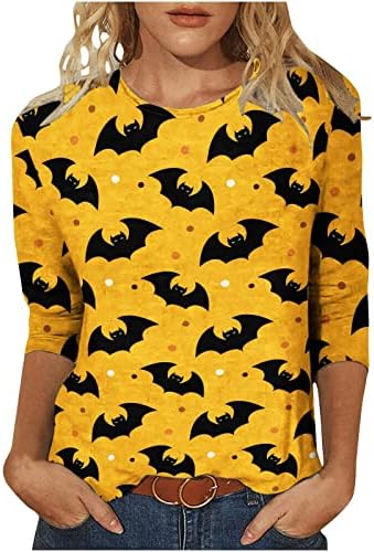 Majica od bundeve i mačke za žene Halloween Odjeća novost grafički pulover 3/4 rukav okrugli vrat labave