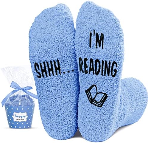 HAPPYPOP Crazy Socks Fuzzy čarape za žene, ljubitelji knjiga pokloni za čitaoce Nerd knjiga čitanje pokloni za studente knjiga Socks