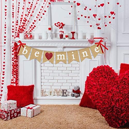 Budite mine burlap banner | Dekoracija za Valentinovo | Valentines baner sa sjajnim srčanim znakom | Budite