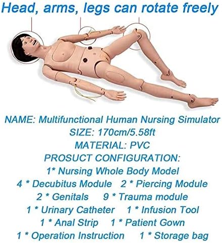 Foccar 5,7ft Veličina pacijenta za njegu pacijenta manikin sestrinstvene vještine obuka CPR simulatorski muškarci i žene izmjenjivi ljudski model za medicinsko trening za starateljstvo