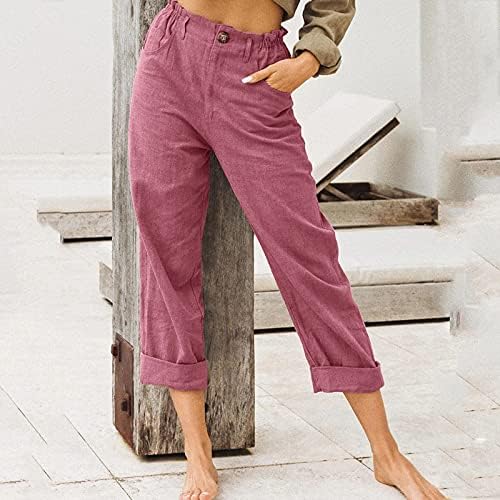 Xueton seljačke hlače za žene Ljeto plaža Pamučna posteljina Capris 3/4 Duksevi Yoga hlače Elastični struk obrezane salone