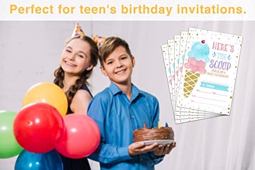 Pozivi za rođendan sladoleda, pododjeljni tematski rođendanski pozivnici za djevojke dječake Djeca, ljetna zabava popunjavaju rođendanske zabave, ukrasi, usluge, 20 pozivnica sa koverte