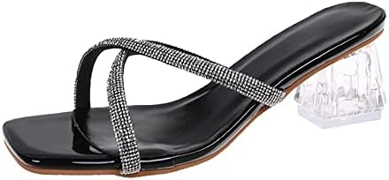 Hzmsyq Ženske jasne pete Kvadratni prsti visoko stiletto mules klizanje na vjenčani haljini na petu otvorene nožne sanduke Ljetne seksi povremene tanke pete Sandale za kristalne cipele