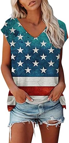Košulje od 4. jula Žene USA zastava Ljeto kratki rukovi O izrez Košulje Stars Striped Lable Fit Casual Party Majica Tunic Tops