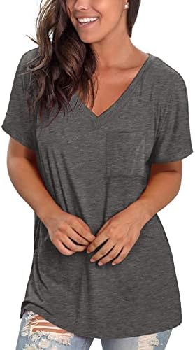 HGCCGDU Slatka ljetna bluza za žene kratki rukav Basic Tees V izrez Modni povremeni tunic vrhovi čvrste drešene majice sa džepom