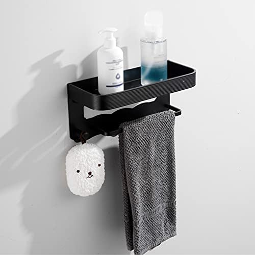 FVRTFT Tuš kaš, policama za kupatilo izdubljeni dizajn, sa ručnikom i 2 kuke, samoljepljiva polica za tuširanje, bez bušenja aluminija (crna)