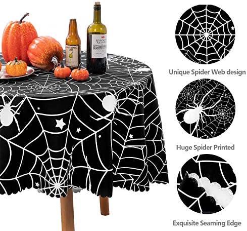 60-inčni okrugli poliesterski stolnjak, Halloween Black Spider Web Stolk, prekrivač za pranje za pranje odlični