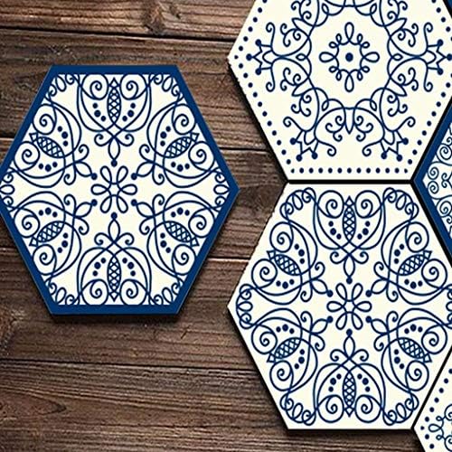 Hexagon naljepnice za zidne pločice vinilne podne zidne pločice za kućni dekor šesterokutni vintage plavi dnevni boravak kuhinja kupatilo 3D pločice naljepnice, ljuštenje i samoljepljenje, 7,87 x 9,05