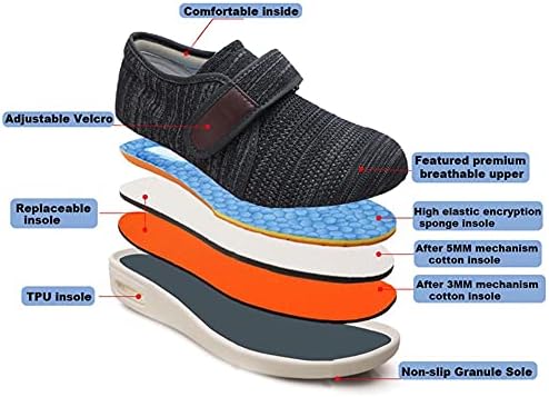 W & Lesmo Muške dijabetičke cipele s podesivim zatvaračima, lagana cipela za širinu širine za starije osobe za starije edem Plantar Fasciitis Artritis natečen
