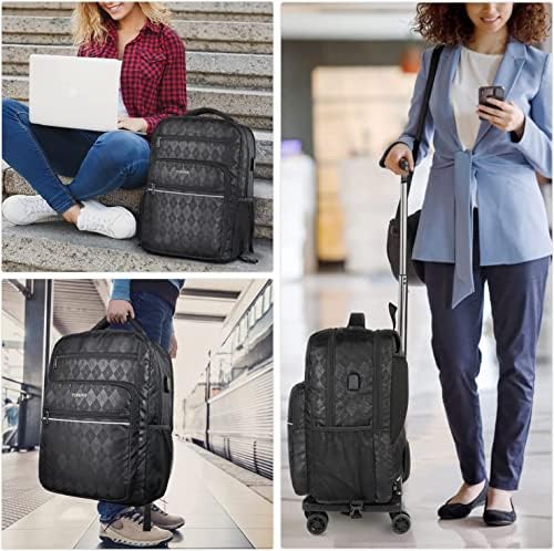 Rolling ruksak, 17 inčni vodootporni Roller ruksak za putovanja, poklon za muškarce žene sa USB priključkom za punjenje,ručni prtljag na točkovima poslovni Laptop ruksak za ruksak za koledž, Crni
