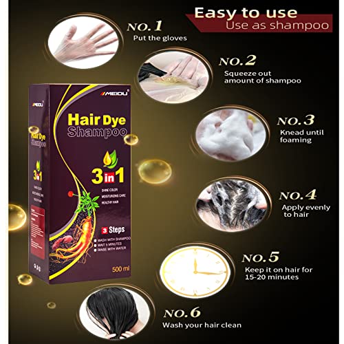 Meidu Tamnosmeđi šampon za farbanje kose za žene i muškarce, šampon za trenutnu boju kose za prekrivanje sijede kose, biljni sastojci, 3 u 1- prekrivanje sive