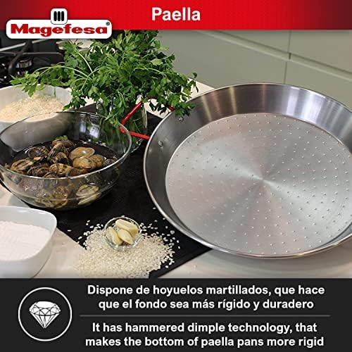 MAGEFESA® Carbon - paella tiganj 10,5 in-26 cm i 2 porcije, napravljene od ugljeničnog čelika, sa rupicama za veću otpornost i lakoću, idealne za kuvanje na otvorenom, skuvajte sopstvenu Valencijsku paellu