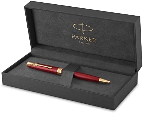 PARKER Sonnet hemijska olovka, crveni lak sa zlatnim ukrasima, crno mastilo srednje tačke