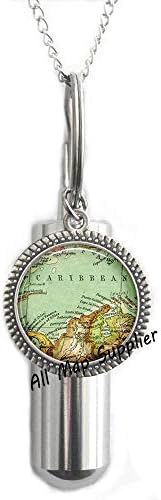 AllMappplier modna kremacija urna ogrlica, karipska karta Urn, Karipska urna, Karipska karta