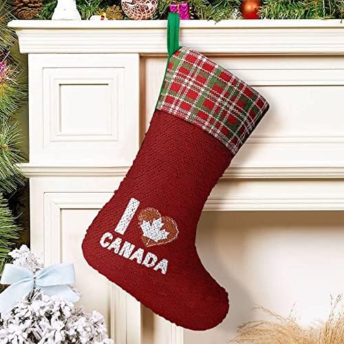 Volim Kanadu, Dan Kanade Sequin Božićne čarape Sjajni zid viseći ukras ukras za Xmas Tree Holiday Party