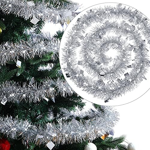 DILUNAVE 26.2 stopa srebrni božićni vijenac Xmas Tinsel Garland Viseći metalik Garland Twist Metallic