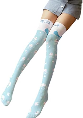 Kaixinbukaixin Women Lolita Kawaii Bedrine visoke čarape Crtani zečji meduza Anime čarape, 2