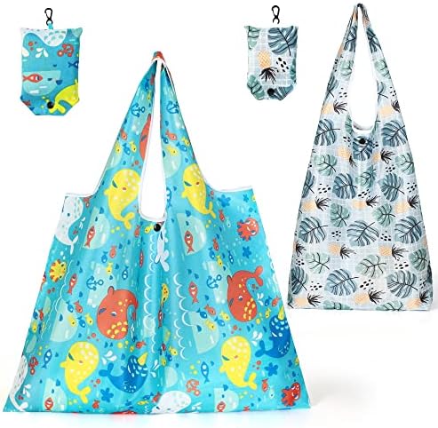 LotFancy torbe za višekratnu upotrebu, sklopive torbe za kupovinu sa priloženom torbicom, vodootporne najlonske torbe za namirnice