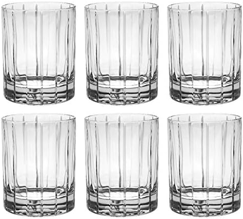 Barski - staklo-kristal evropskog kvaliteta-Set 6-dvostrukih staromodnih čaša-DOF-13 oz. - sa klasičnim prozirnim prugastim dizajnom-naočare se proizvode u Evropi