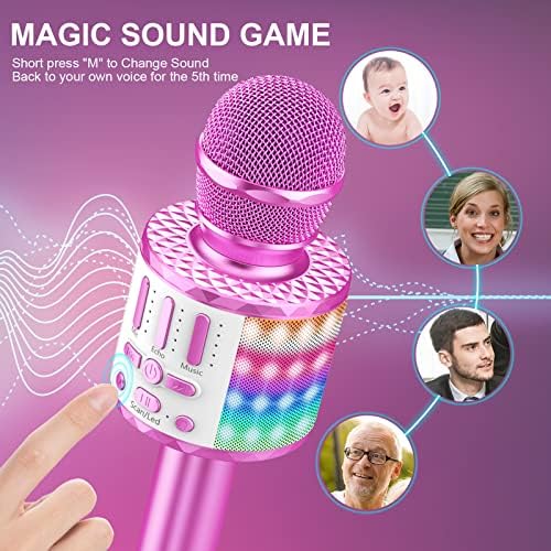 Karaoke mikrofon za decu odrasle, bežični 5 u 1 ručni Bluetooth mikrofon sa LED svetlima, prenosivi Zvučnici za pametne telefone dečaci devojčice pevaju igračke za dom KTV na otvorenom Božićna Rođendanska zabava