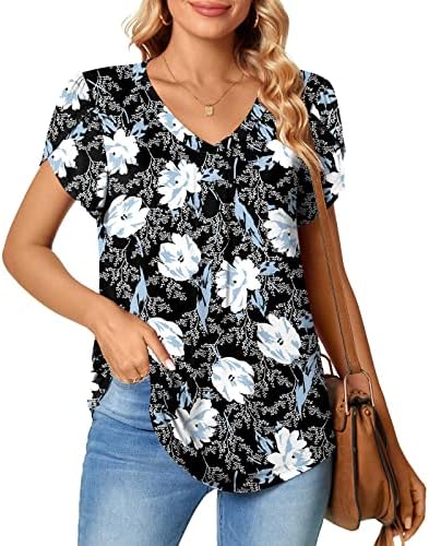 Bluze za žene Dressy Casual ljetni trendi cvjetni V izrez kratki rukav labave široke udobne udobne majice