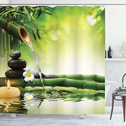 Ambesonne spa tuš zavjesa, opuštajuća meditacija umjetnička tema Slika bambusa i svijeće sa zamagljenom pozadinom, dekor tkanine za stambeno kupatilo sa 12 kuka, 69 Š x 70 L, višebojni