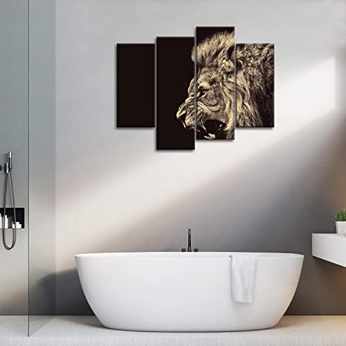 4 Panel zidna umjetnička slika Roar Lion Pictures štampa na platnu životinja slika dekor ulje za dom moderni ukras Print za kupatilo