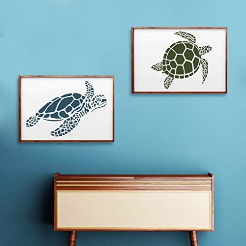 Šablone za morske kornjače, 2 kom šablon za štampanje morskog kornjača za farbanje na zidnom namještaju od drvene tkanine Kućni dekor za višekratnu upotrebu A4 veličine 8.3x11.7