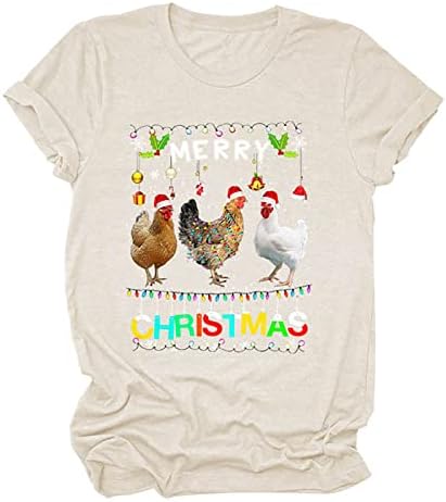 Ženska Božić Tshirts Santa šešir kratki rukav pulover Top Xmas piletina štampani Tees Shirt Funny Premium