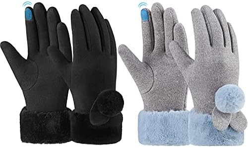 Dječije zimske tople rukavice od flisa - 2 para ženskih rukavica sa ekranom osetljivim na dodir pune rukavice otporne na vetar za 6-12 godina