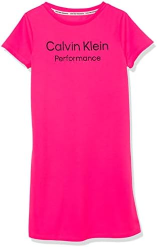 Haljina za izvedbu djevojaka Calvin Klein, stil na izvlačenje sa izrezom za vrat posade, detalji logotipa