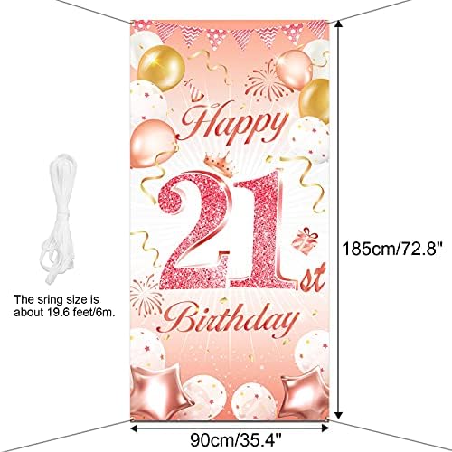Dpkow Rose Gold 21. rođendanska zabava za žene, Rose Gold 21. rođendan Banner za ukras za vrata za