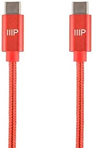 Monoprice USB 2.0 Tip-C do TIP-C Napunite i sinkronizirani najlonski pleteni kabel - 10 stopa - crvena, do 3 pojačala / 60 W - serija palete