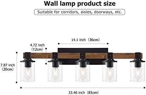 Dujahmland Farmhouse Vanity Lights, zidna rasvjeta za kupatilo od 5 svjetla sa prozirnim staklom, Industrijska metalna zidna svijećnjaka za spavaću sobu, kuhinju, hodnik