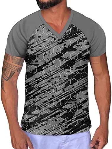 XXBR muške majice V izrez Ljetni kratki rukav Colorblock Patchwork apstraktni grafički ispis Tenis Sports Casual Tee Vrhovi