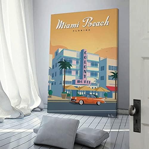 Vintage Travel Poster Miami Beach Florida platno Print poklon platno slikarstvo zid Art Poster za spavaću sobu dnevni boravak Decor 24x36inch Frame-style