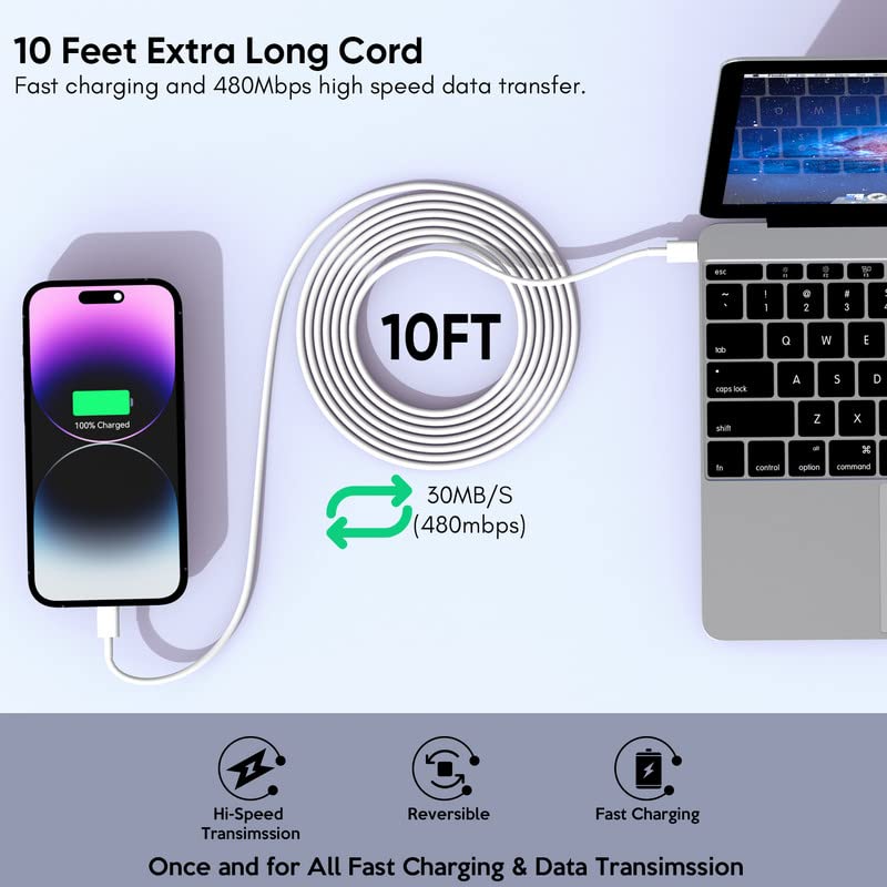 punjač za iPhone [Apple MFi sertifikovan] 2pack PD Dual Type C Port blok za brzo punjenje utikač sa 10ft dugim USB C do kablom za munje za iPhone 14/14 Plus / 14 Pro Max / 13 Mini/13/12/11/XS/XR / x, iPad