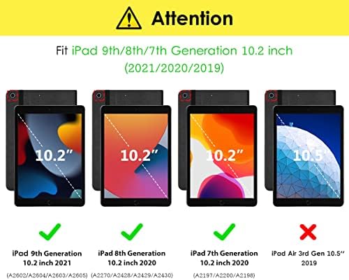 DTTO iPad 9. / 8. / 7. generacija 10,2 inča 2021/2020/2019, premium kožna poslovna folija poklopac sa 2 pakovanja HD čistog kamerenog stakla zaštitnika, crna smeđa