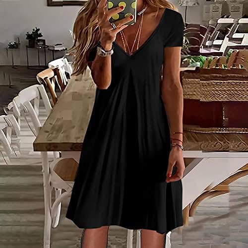FZYLQY ženske majice kratkih rukava haljine 2023 ljetna casual v izrez mini haljina boemian ruffle