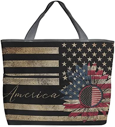 Vrećice za plažu Ženska mrežasta torba Vintage American Patriot zastava Sunflower igračka namirnica