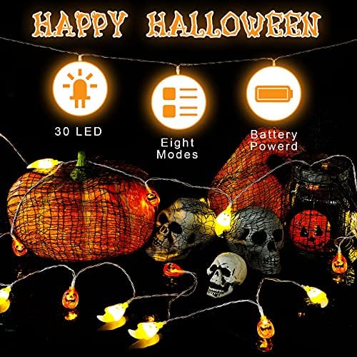 2 komada Halloween string Light dekoracija Ghost Pumpkin Light 19.7 Feet Long, 30 LED baterija Powered 8 modovi Ghost i bundeva u obliku LED žica svjetlo za unutrašnju / vanjsku Noć vještica, zabava
