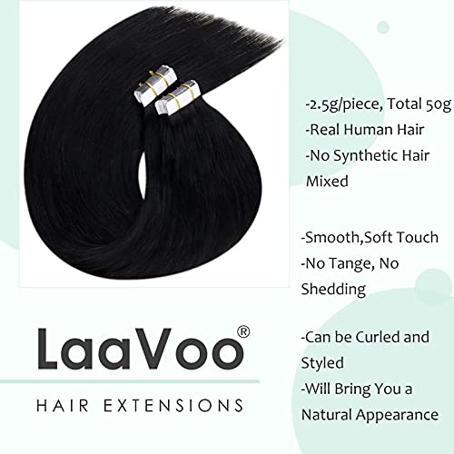 LaaVoo crna traka za ekstenzije kose u ljudskoj kosi ravna koža potka prave ekstenzije za kosu 20kom