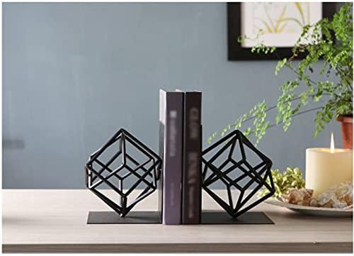 XIAOHESHOP držači za knjige za stolove i police za knjige dekorativni metalni krajevi knjiga potpore za police jedinstveni geometrijski dizajn crni ukrasni držači za knjige