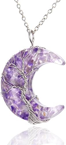 Rinhoo Crescent Moon ogrlica za žene, 7 CHAKRA liječenje kristalne ogrlice sa žicom stabla žičana žica zamotana prirodna smola reiki duhovni kremenski privjesak nakit za GRLES