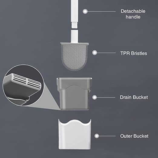 Canvint silikonska toaletna četka, čistač za čišćenje toaletna četka i držač, neklizajući dugačka plastična ručka i držač za brzo sušenje, fleksibilna silikonska toaletna četkica s uklonjivim dnom za kupaonicu