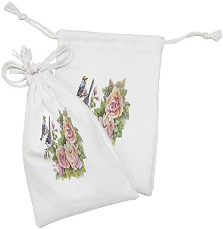Ambesonne vrtna lična torbica set od 2, vrapci na ružinjskim granama romantične ilustracije bukela akvarela, mala torba za vuče za toaletne potrepštine maske i usluge, 9 x 6, višebojni